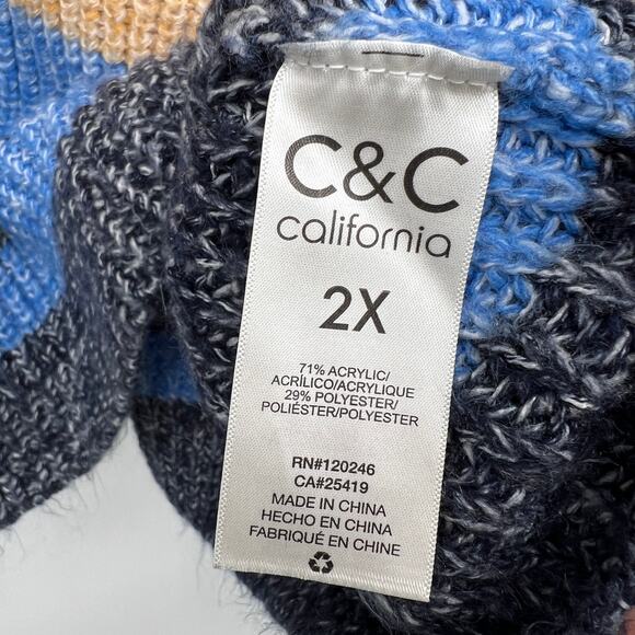 C&C California Striped Multicolor Knit Sweater Women's 2 X Orange Blue Casual - Picture 4 of 5